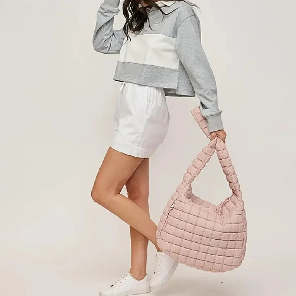Leda Extra Large Quilted Nylon Hobo Bag Urban Expressions Rose NWT$120 Soldout!